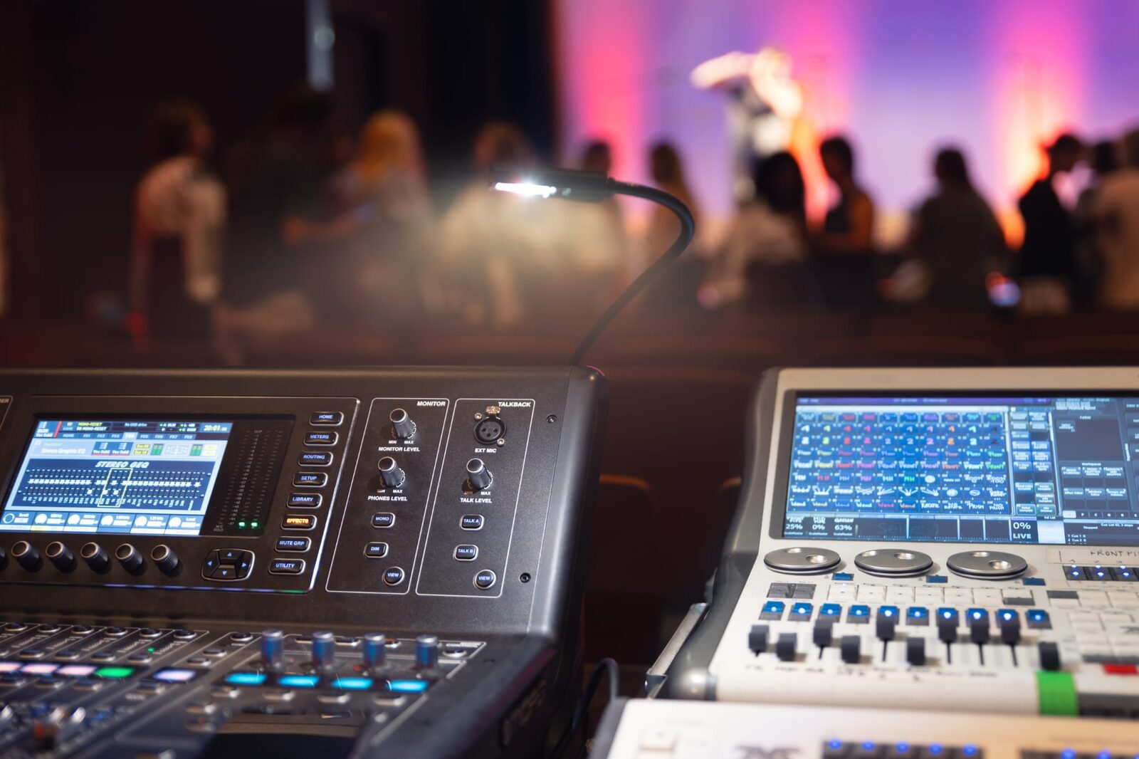 Front of house control desk during a live show