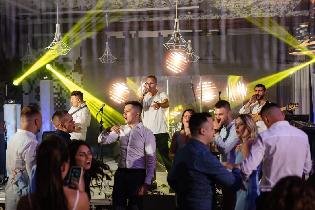 Wedding reception with band and lighting